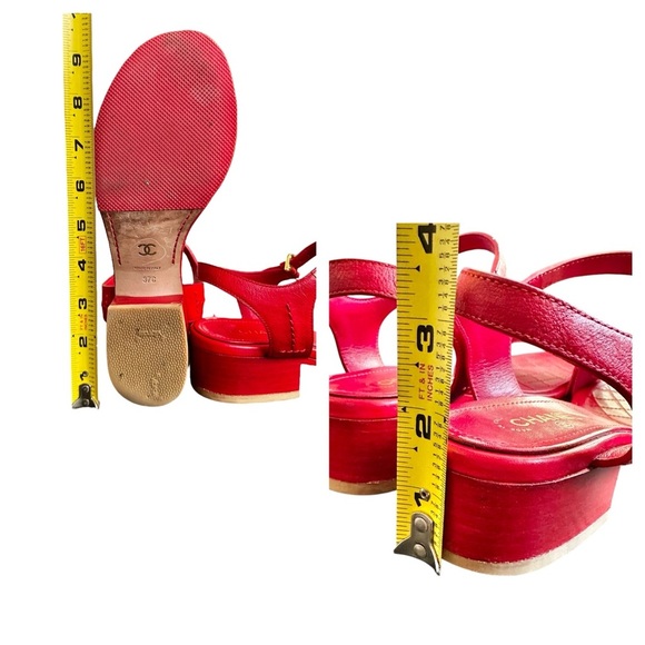 Authentic CHANEL Red Lambskin Leather Mattelasse & Gold Sandals Dress Shoes 37 C - Picture 15 of 16